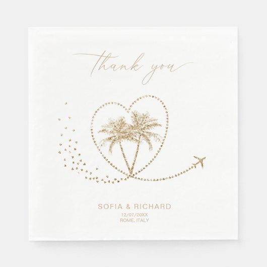 Serviette En Papier Beach Palm Mariage Destination Merci (Devant)