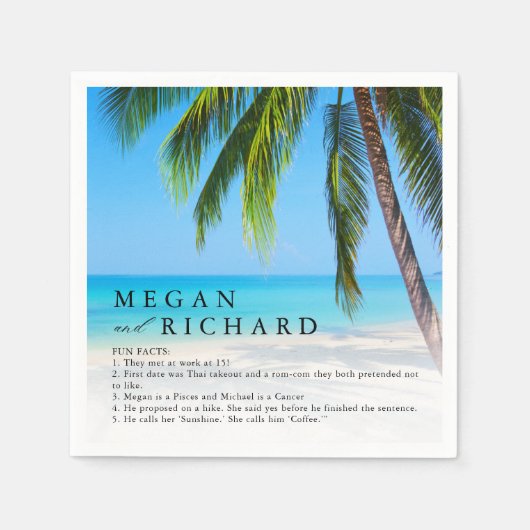 Serviette En Papier Beach Palm Tree Fun Facts Mariage Réception (Devant)