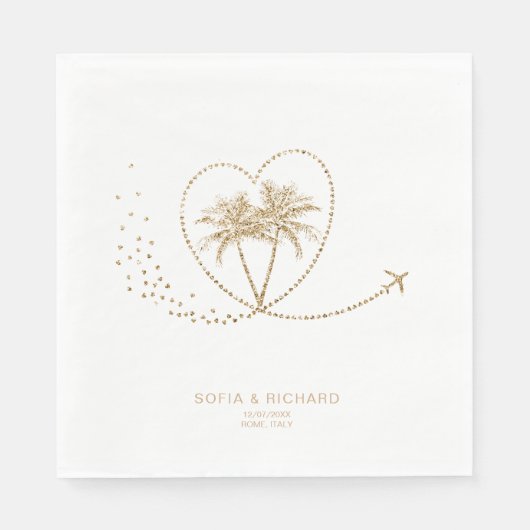 Serviette En Papier Beach Palm Tree Gold Destination Tropical Mariage (Devant)
