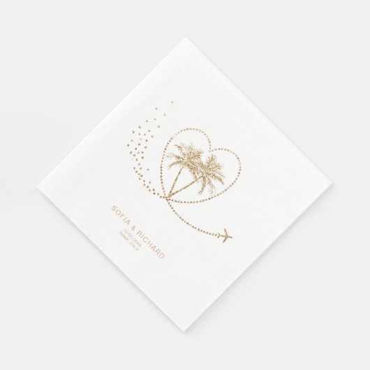 Serviette En Papier Beach Palm Tree Gold Destination Tropical Mariage (Coin)