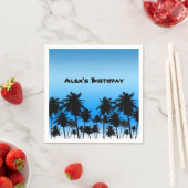Serviette En Papier Beach Palm Trees Noir & Bleu Anniversaire (En situation)