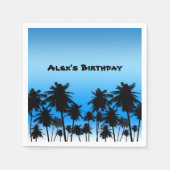 Serviette En Papier Beach Palm Trees Noir & Bleu Anniversaire (Devant)