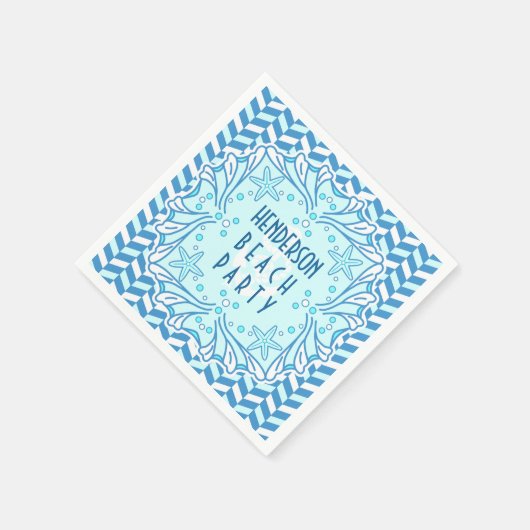 Serviette En Papier Beach Party Art déco Shell et Herringbone Custom (Coin)