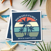 Serviette En Papier Beach Party Palm Tree Sunset Island Custom Blue