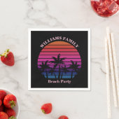 Serviette En Papier Beach Party Tropical Sunset Palm Trees Black (En situation)