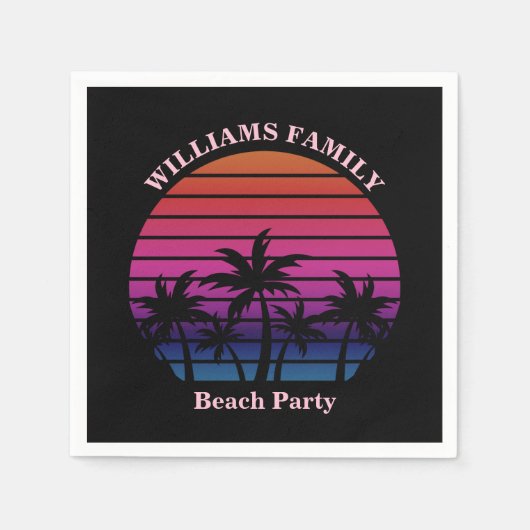 Serviette En Papier Beach Party Tropical Sunset Palm Trees Black (Devant)