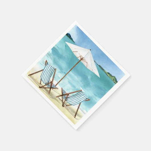 Serviette En Papier Beach Scene avec deux transats et parasol (Coin)