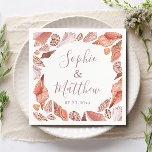 Serviette En Papier Beach Seashells Aquarelle Côte Chic Mariage