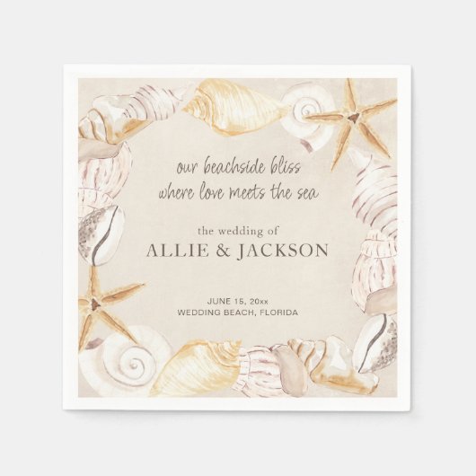 Serviette En Papier Beach Seashells Sand Love Sea Mariage (Devant)
