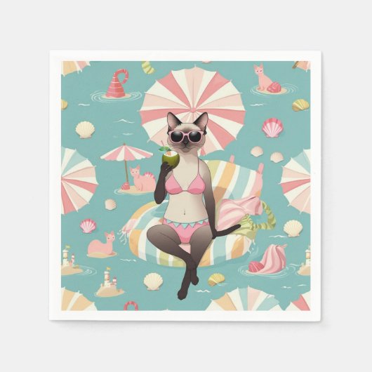 Serviette En Papier Beach themed for Siamese Cat lovers (Devant)