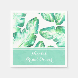 Serviette En Papier Beachy White & Green Tropical Feuille Mariage