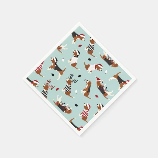 Serviette En Papier Beagle de Noël bleu (Coin)