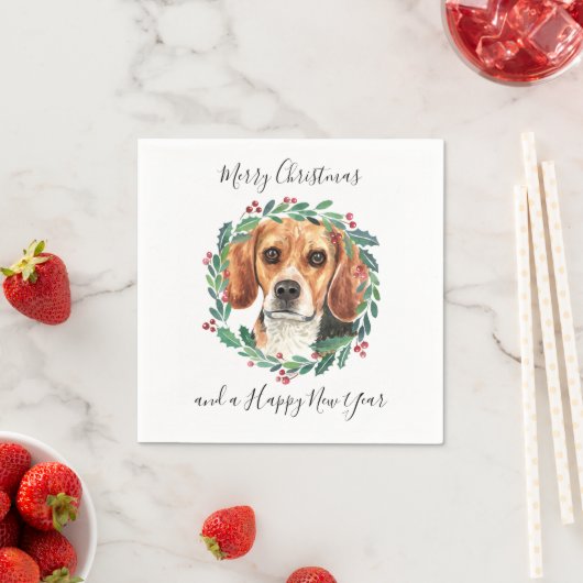 Serviette En Papier Beagle Elegant Chien Joyeux Noël (En situation)
