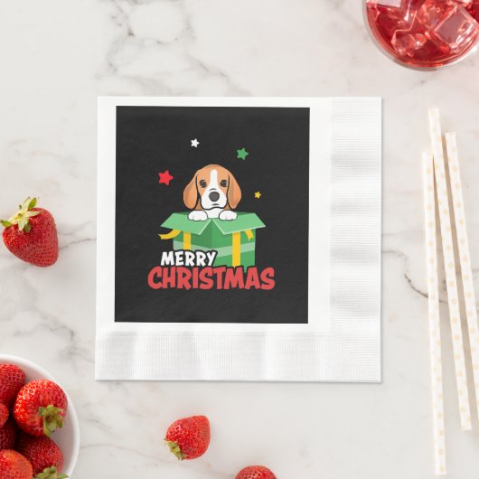 Serviette En Papier Beagle Père Noël Amoureux de les chiens Joyeux Noë (En situation)
