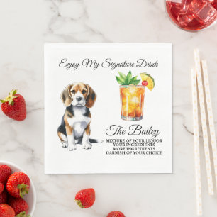 Serviette En Papier Beagle Signature personnalisée Boire Mariage Anima