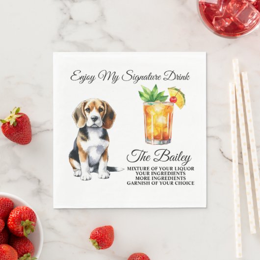 Serviette En Papier Beagle Signature personnalisée Boire Mariage Anima (En situation)