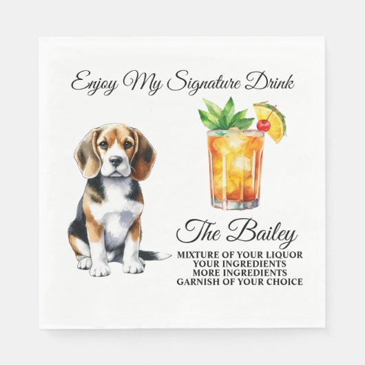 Serviette En Papier Beagle Signature personnalisée Boire Mariage Anima (Devant)