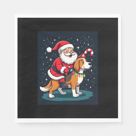 Serviette En Papier Beagle Xmas Éclairage Père Noël équitation Beagle  (Devant)