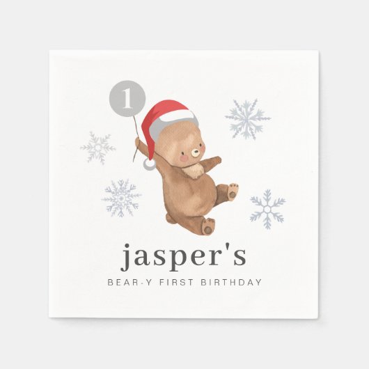 Serviette En Papier Bear Balloon Santa Hat (Devant)