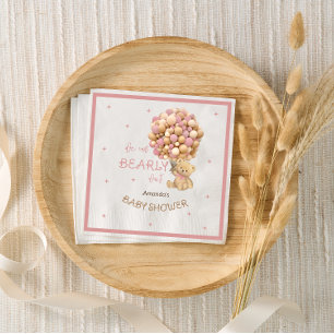 Serviette En Papier Bear Balloons Bébé Fille Douche Boho Rose