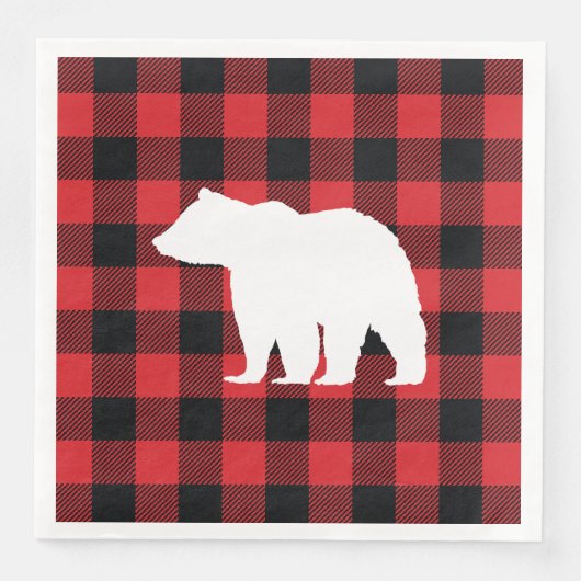 Serviette En Papier Bear Buffalo Check Red et Black Holiday (Devant)