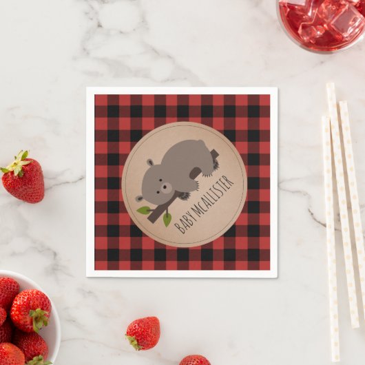 Serviette En Papier Bear Cub Lumberjack Plaid Baby shower serviettes (En situation)