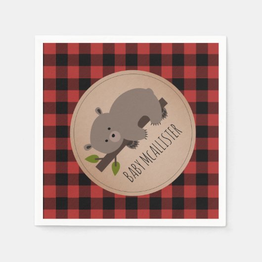Serviette En Papier Bear Cub Lumberjack Plaid Baby shower serviettes (Devant)