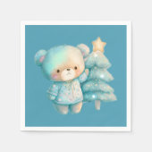 Serviette En Papier Bear mignonne et sapin de Noël Turquoise (Devant)