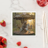 Serviette En Papier Bear Riding a Carousel Horse in a Forest (En situation)