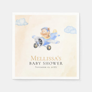 Serviette En Papier Bearly Wait Baby Shower, Ours volant aquarelle 