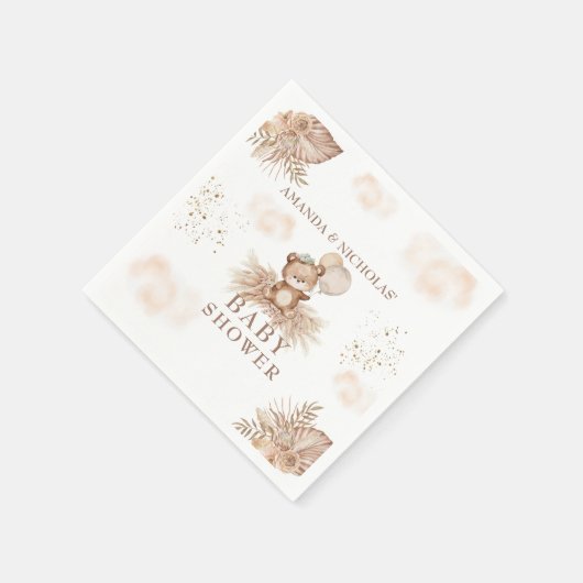 Serviette En Papier Bearly Wait Boho Pampas Baby shower Ours en peluch (Coin)