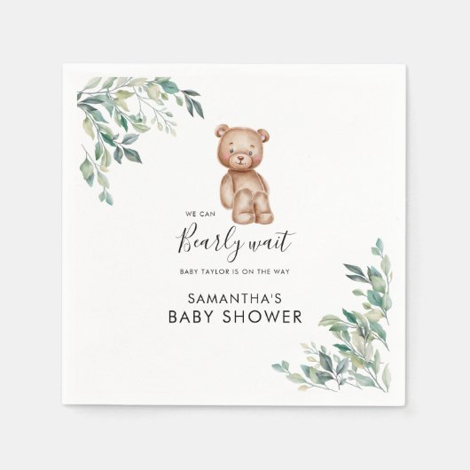 Serviette En Papier Bearly Wait Eucalyptus Script Baby shower papier (Devant)