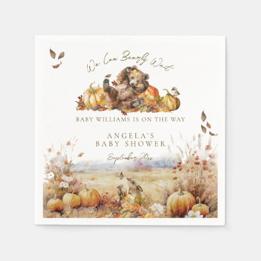 Serviette En Papier Bearly Wait Fall Baby shower d'aquarelle bois (Devant)