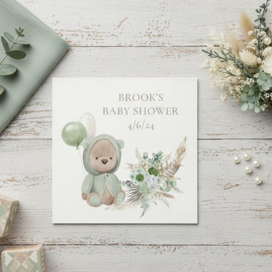 Serviette En Papier Bearly Wait Green Boho Bear Favoriser
