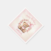 Serviette En Papier Béary 1er anniversaire Pink Teddy Papier (Coin)