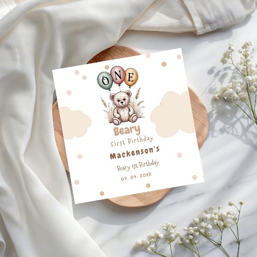 Serviette En Papier Beary First Balloon Boy 1st Birthday Teddy Bear