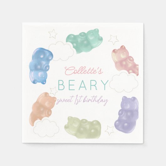Serviette En Papier Beary Sweet Pastel Gummy Ours Anniversaire (Devant)