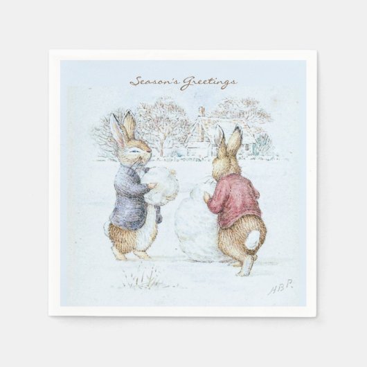 Serviette En Papier Beatrix Potter Snowman et Bunnies Holiday (Devant)