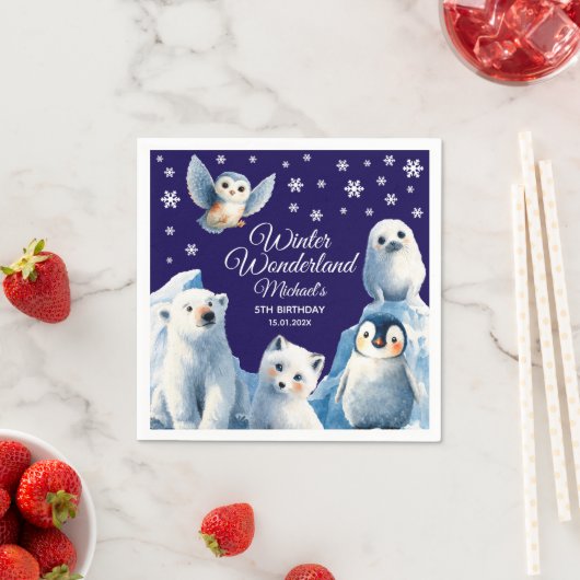 Serviette En Papier Beau Animaux arctiques Bleu Hiver Anniversaire des (En situation)