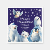 Serviette En Papier Beau Animaux arctiques Bleu Hiver Anniversaire des (Devant)