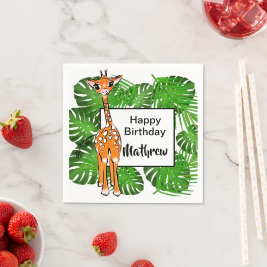 Serviette En Papier Beau Anniversaire Animaux Safari | forêt tropicale (En situation)