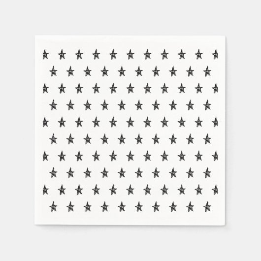 Serviette En Papier Beau blanc noir simple dessiné à la main motif éto (Devant)