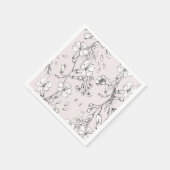 Serviette En Papier Beau Blush Floral Monogramme Mariage esquissé (Coin)
