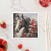 Serviette En Papier Beau Cheval avec Wreath hiver Noël (En situation)