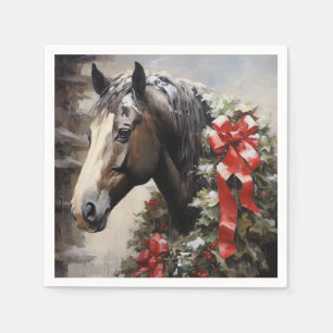 Serviette En Papier Beau Cheval avec Wreath hiver Noël