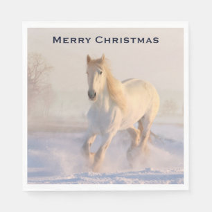 Serviette En Papier Beau Cheval blanc à Noël de neige