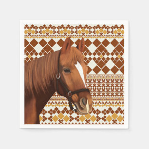 Serviette En Papier Beau cheval Brown sur Motif géométrique Earthy