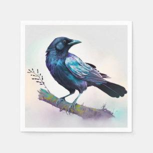 Serviette En Papier Beau Corbeau sur une branche d'arbre