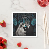 Serviette En Papier Beau couple mariage sur un arbre de vie bleu (En situation)