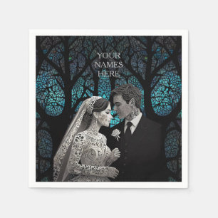 Serviette En Papier Beau couple mariage sur un arbre de vie bleu